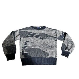 Vintage Large Sweater Graphix Abstract All Over Pattern Black Grey Crosby Y2K